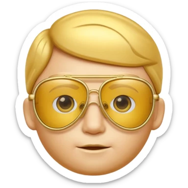 A 3D cartoon golden-yellow aviator Glasses, metallic frame with clear lenses, gentle highlights, Memoji-style. only glasses sticker