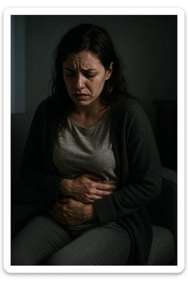 donna che sta male a seguito di un evento spiacevole successo, ha problemi intestinali sticker