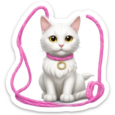 White cat with long hair and a pink lasso  sticker