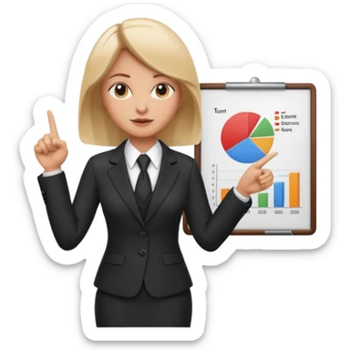 lawyer woman, giving a presentation, pointing at a chart, courtroom setting, assertive sticker
