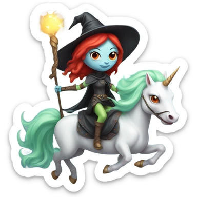 [politically incorrect, shield(
	{ female, alien, witch, color: light green, hair:red, eyes:cat} ]
	on a 
	[{ unicorn: white, legged:four, mane: light blue }]) sticker
