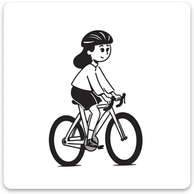 girl riding a road bike, wearing sportswear and a helmet sticker