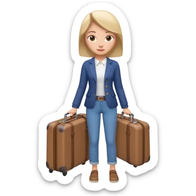 woman carrying a suitcase portrait, head and shoulders only, suitcase handle visible near shoulder, casual travel outfit, confident expression, travel vibe, 3D cartoon style, mobile game icon style, clean background, no text, no watermark
 sticker