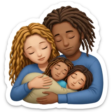 sleeping biracial couple (black male with caramel skin and dreads and hispanic female with fair skin and long brunette hair) with no child sticker