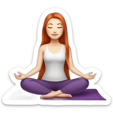redhead white woman long medium straight hair, meditating on a violet blanket sticker