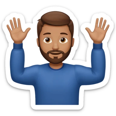 A man with brown hair and beard with his arms out horizontally straight waiting for a hug sticker