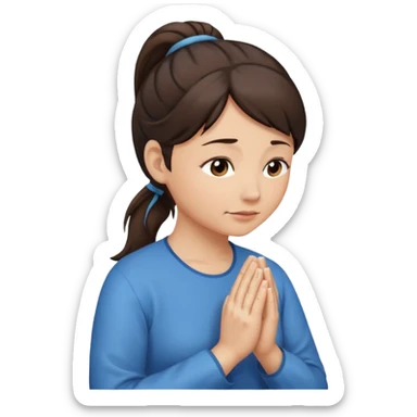Woman middle aged medium dark brown hair in ponytail light medium skin praying sticker