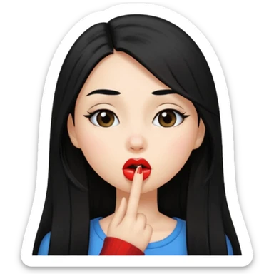 girl with long straight black hair doing a kiss face sticker