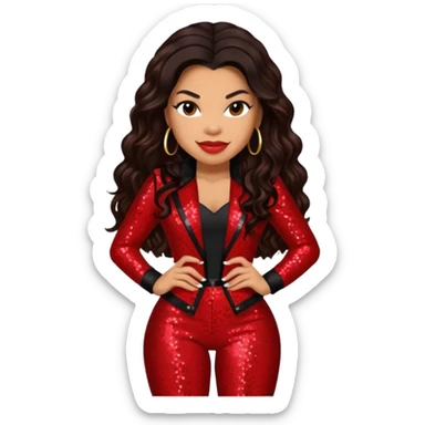 Jordin Sparks with long dark brown hair, red sequin outfit sticker