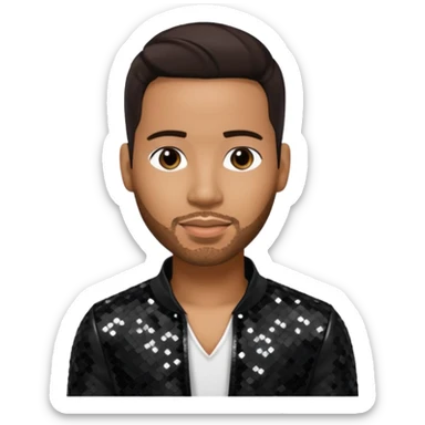 Romeo Santos with dark brown hair, black sequin outfit sticker