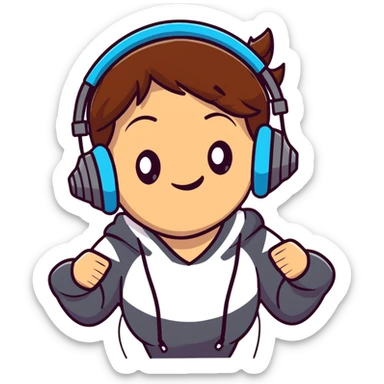 brown-haired gamer girl, excited expression, headphones, head only, emote sticker