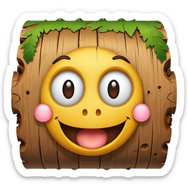 a log emoji. the top of the log is a smiley face with two small dots for eyes and a large U shape for the mouth. sticker
