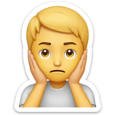 Yellow emoji that is anxious and looking at the ground with hand on his forehead  sticker