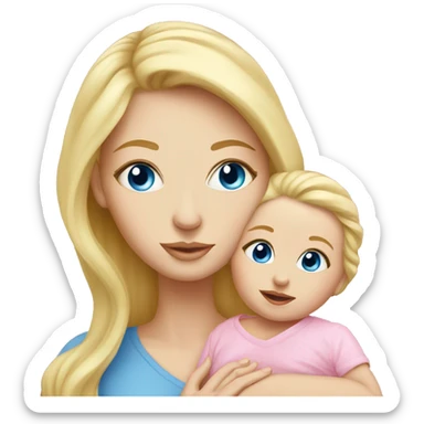 blue eyed blonde mom and newborn girl realistic pink sticker