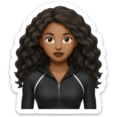 Femme noire avec cheveux longs ondulés qui fait du sport en tenue noire sticker