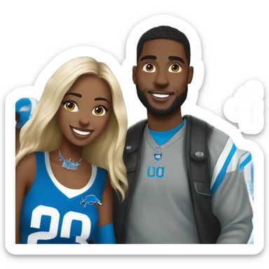 Young Black couple at Detroit lions game sticker