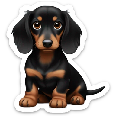mini long haired puppy dachshund  black and brown colors sticker