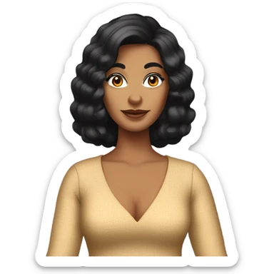 Tanned woman with black hair dressed in 1970s hair, makeup, and attire  sticker