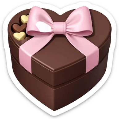 pale pink heart box, pale pink bow, filled with chocolates inside sticker