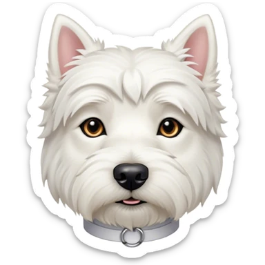 Cinematic Noble West Highland White Terrier Portrait Emoji, Poised and regal, with a compact, sturdy build and a pristine, well-groomed pure white coat, deep-set soulful dark eyes, Simplified yet sharp and sophisticated features, highly detailed, glowing with a soft, dignified glow, high shine, intelligent and loyal, stylized with an air of confidence, focused and attentive, soft glowing outline, capturing the essence of a watchful and determined companion, so majestic it feels as though it could trot out of the screen with effortless authority! sticker