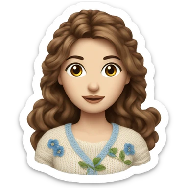 beautiful finnish brown hair woman with blue eyes knitting floral  sticker