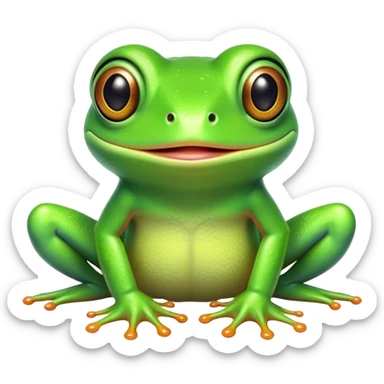 Cinematic Comical Green Tree Frog Portrait Emoji, Head tilted dramatically with an exaggeratedly amused expression, featuring a small, vibrant green body with wide, comically expressive eyes and quirky, textured skin, Simplified yet hilariously expressive features, highly detailed, glowing with a slightly sassy jungle glow, high shine, dramatic yet playful, stylized with an air of cheeky tropical mischief, soft glowing outline, capturing the essence of a meme-worthy green tree frog that looks ready to leap its way into viral fame! sticker