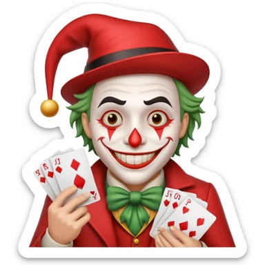 bunch of cards with a crazy jolly joker sticker