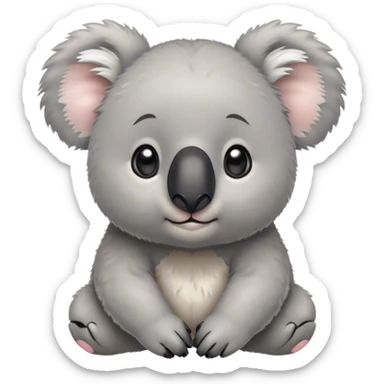 Cinematic Cute Koala Portrait Emoji, Head tilted playfully and inquisitively, featuring a fluffy grey fur with perky, rounded ears and a charming black nose, round, sparkling eyes filled with gentle curiosity, Simplified yet irresistibly adorable features, highly detailed, glowing with a warm, friendly glow, high shine, affectionate and cuddly, stylized with a touch of eucalyptus whimsy, bright and endearing, soft glowing outline, capturing the essence of a mischievous yet loving koala, so playful it feels like it could snuggle out of the screen into your arms! sticker