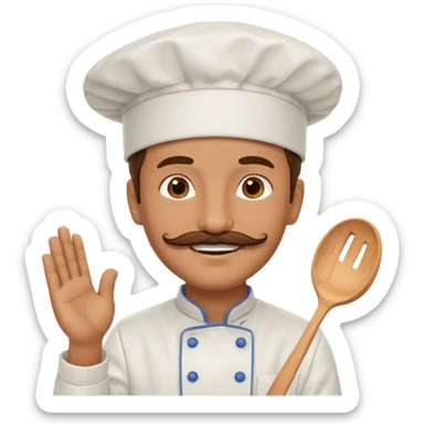 smiling man with a brown mustache enjoying sunny day with a chef hat on sticker