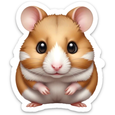 Cinematic Noble Brown and White Banded Hamster Portrait Emoji, Poised and regal, with a tiny, compact build and a uniquely patterned fur of warm brown and crisp white bands, deep-set soulful dark eyes, Simplified yet sharp and sophisticated features, highly detailed, glowing with a soft, dignified glow, high shine, intelligent and charming, stylized with an air of distinctive elegance, focused and attentive, soft glowing outline, capturing the essence of a watchful and confident rodent, so majestic it feels as though it could scurry out of the screen with effortless authority! sticker