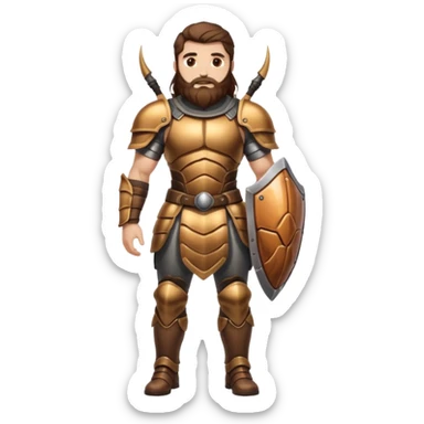 full body man long brown hair brown eyes medium beard white skin muscular build beetle shell armor sticker