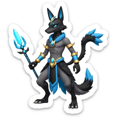 Black Dark Furry Fluffy Modern Futuristic Cyber-Lucario-Anubis-fusion full body sticker