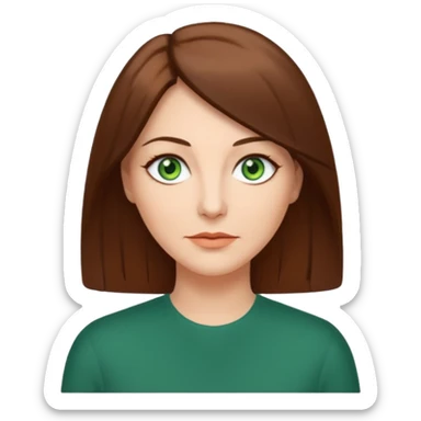 middle age woman with green eyes and shoulder length straight brown hair sticker