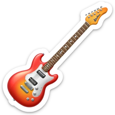 A 3D Apple-style emoji showing the word "ROCK" in bold metallic letters, with a small electric guitar leaning on the text, vibrant glowing effect, playful and energetic cartoon style, symbolizing rock music. sticker