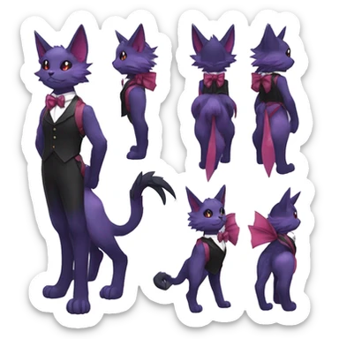 cool kawaii cute black purple red ethereal fantasy beautiful elegant nargacuga-Noivern-cat-Fakemon collar harness bow tie and bracers full body sticker