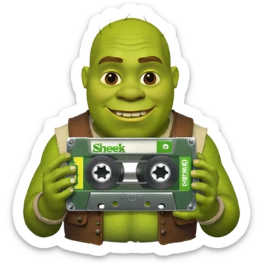 Shrek holding a cassette tape  sticker