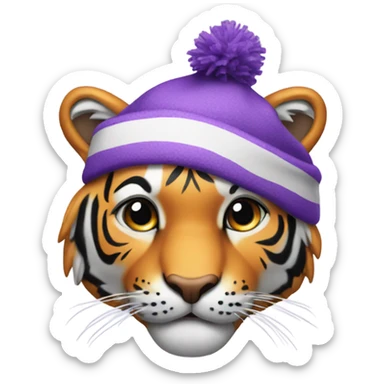 Alluring tiger with purple stocking cap sticker
