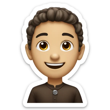 Happy sweet 6 year old dark brown staff with black nose sticker