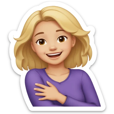 girl crossing her arms grabbing her neck laughing sticker