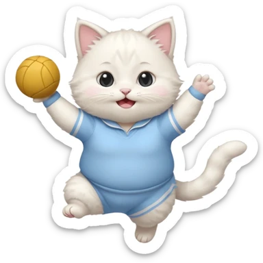 A chubby white kitten in pastel uniform jumping in cheer pose. sticker