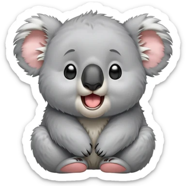 cinematic-cute-yawning-fluffy koala-portrait-emoji,-head-tilted-slightly-with-a-dramatic,-wide-open-yawn,-showcasing-a-soft,-downy-grey-fur-with-drooping-ears-and-round-eyes-barely-open-in-drowsy-contentment,-simplified-yet-irresistibly-adorable, realistic fluffy sticker