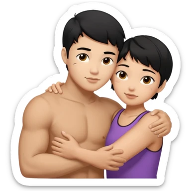 buff Asian Man black hair hugging girl with black pixie cut  sticker