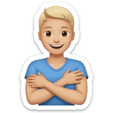 arms crossed holding neck laughing sticker