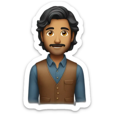 Indian man in his 20s with a light beard thicker near the chin and stylish hair which is long on one side covering the top of the ear sticker