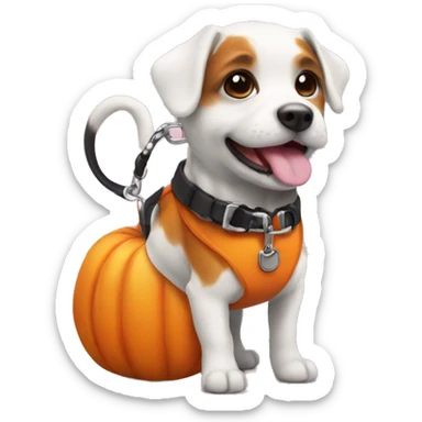 cute mini pumpkin with a leash and collar on sticker