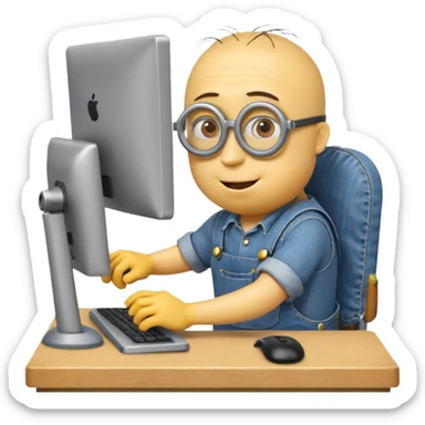 minion with desktop computer works deeply sticker