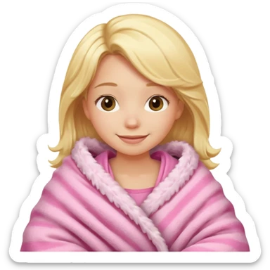 happy blonde girl snuggled in a pink blanket sticker