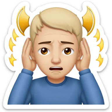 person covering ears, wincing in pain because the sound is terribly loud and hurting ears sticker