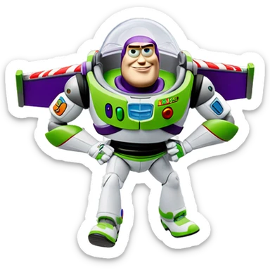 Buzz lightyear is sitting on a stick sticker