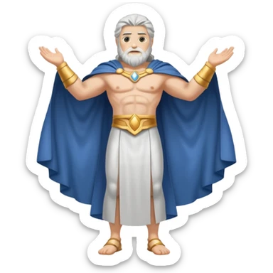 fullbody silverhair god ZEUS, white back cape, standing still rearview sticker